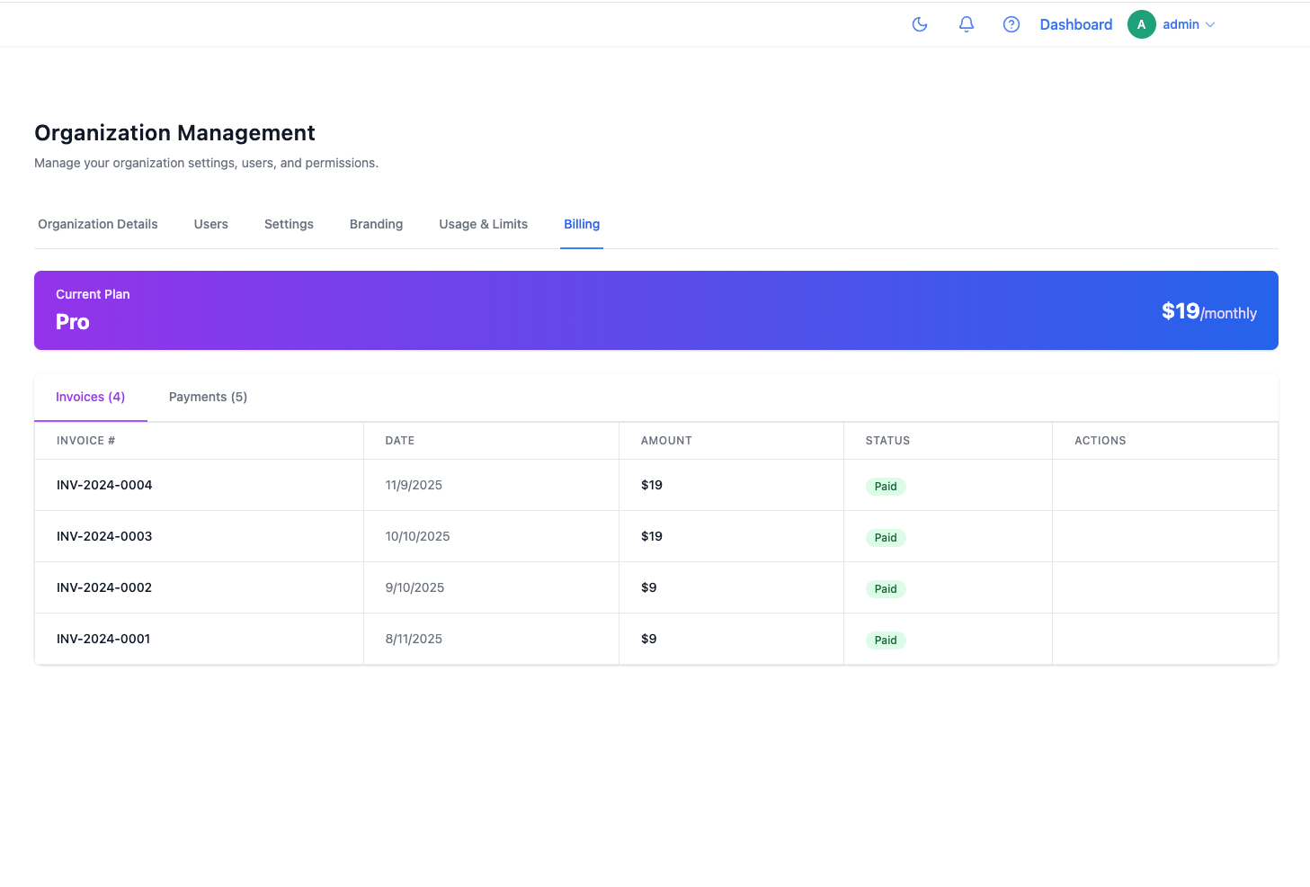 Built-in billing and invoicing